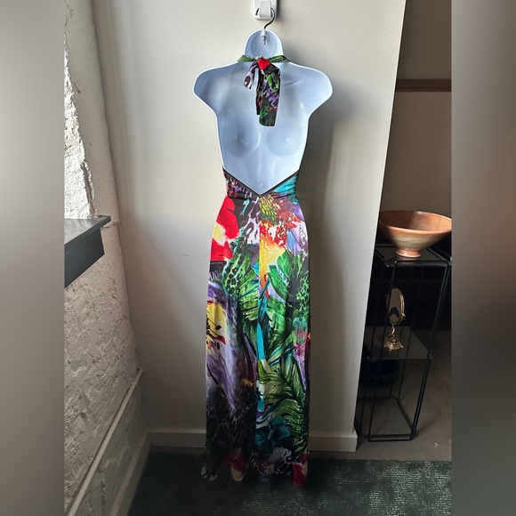 Y2K Women’s Tropical Halter Maxi Dress w/ Gold Chain Detail – Size S/M - Picture 7 of 8